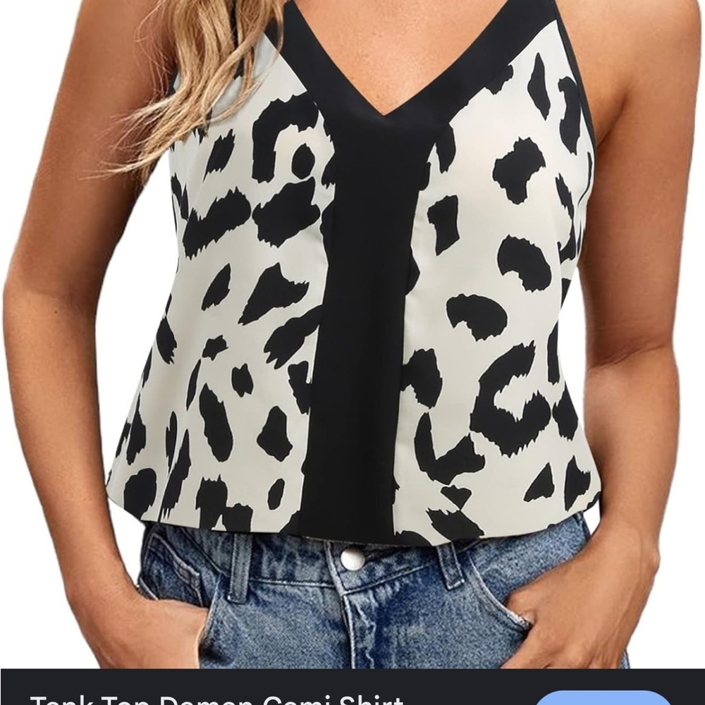 Leopard Print Lightweight Flowy V-Neck Cami Spaghetti Strap Party Top. Size L